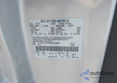 2010 Ford F-150 Stx/Xl/Xlt из США, поврежденный, VIN 1FTMF1CW6AKA19289